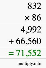How to calculate 832 times 86 using long multiplication