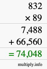 How to calculate 832 times 89 using long multiplication