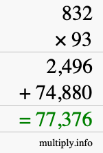 How to calculate 832 times 93 using long multiplication