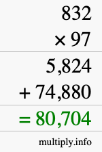 How to calculate 832 times 97 using long multiplication