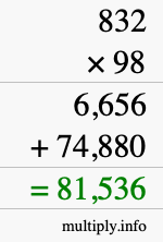 How to calculate 832 times 98 using long multiplication