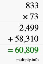 How to calculate 833 times 73 using long multiplication