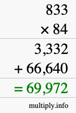 How to calculate 833 times 84 using long multiplication