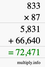 How to calculate 833 times 87 using long multiplication