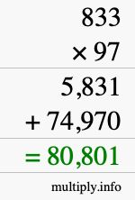 How to calculate 833 times 97 using long multiplication