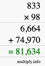 How to calculate 833 times 98 using long multiplication