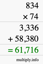 How to calculate 834 times 74 using long multiplication
