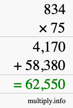 How to calculate 834 times 75 using long multiplication