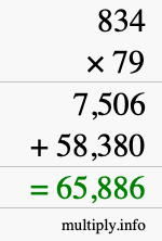 How to calculate 834 times 79 using long multiplication