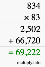 How to calculate 834 times 83 using long multiplication