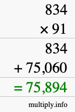 How to calculate 834 times 91 using long multiplication