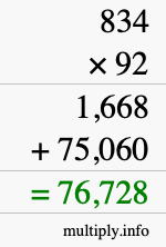How to calculate 834 times 92 using long multiplication