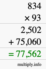 How to calculate 834 times 93 using long multiplication