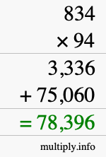 How to calculate 834 times 94 using long multiplication