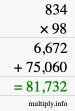 How to calculate 834 times 98 using long multiplication