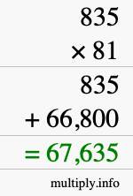 How to calculate 835 times 81 using long multiplication