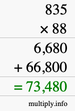 How to calculate 835 times 88 using long multiplication