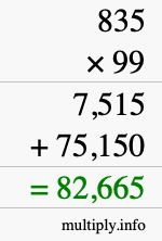 How to calculate 835 times 99 using long multiplication