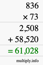 How to calculate 836 times 73 using long multiplication