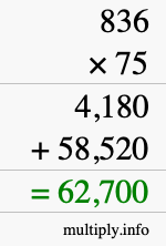 How to calculate 836 times 75 using long multiplication