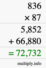 How to calculate 836 times 87 using long multiplication