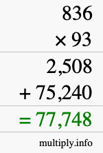 How to calculate 836 times 93 using long multiplication
