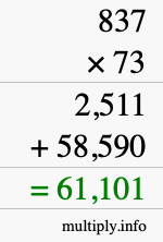 How to calculate 837 times 73 using long multiplication