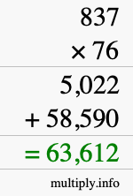 How to calculate 837 times 76 using long multiplication