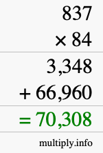 How to calculate 837 times 84 using long multiplication