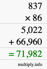 How to calculate 837 times 86 using long multiplication