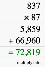 How to calculate 837 times 87 using long multiplication