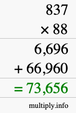 How to calculate 837 times 88 using long multiplication