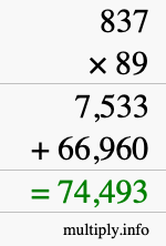 How to calculate 837 times 89 using long multiplication