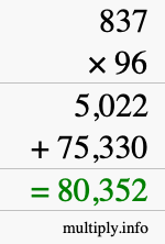 How to calculate 837 times 96 using long multiplication