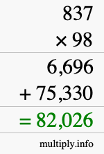How to calculate 837 times 98 using long multiplication