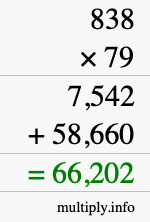 How to calculate 838 times 79 using long multiplication