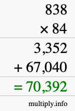 How to calculate 838 times 84 using long multiplication