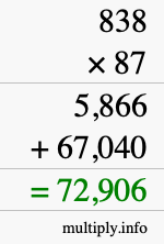 How to calculate 838 times 87 using long multiplication