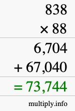 How to calculate 838 times 88 using long multiplication