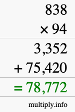 How to calculate 838 times 94 using long multiplication