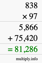 How to calculate 838 times 97 using long multiplication