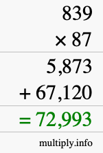 How to calculate 839 times 87 using long multiplication