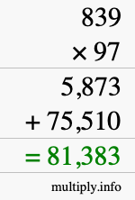 How to calculate 839 times 97 using long multiplication