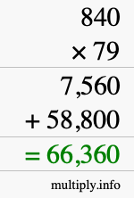 How to calculate 840 times 79 using long multiplication