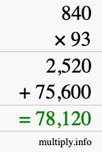 How to calculate 840 times 93 using long multiplication