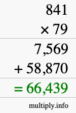 How to calculate 841 times 79 using long multiplication