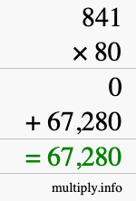 How to calculate 841 times 80 using long multiplication