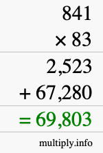 How to calculate 841 times 83 using long multiplication