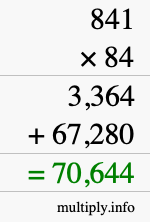 How to calculate 841 times 84 using long multiplication