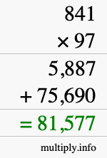 How to calculate 841 times 97 using long multiplication